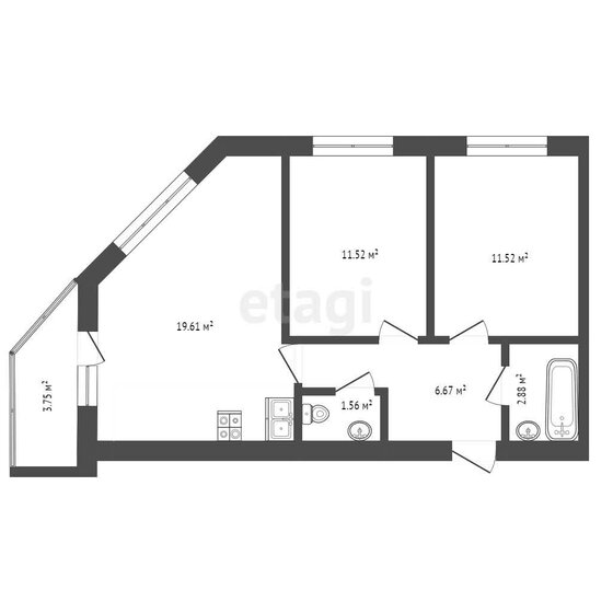 54,9 м², 3-комнатная квартира 9 200 000 ₽ - изображение 1