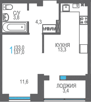 37 м², 1-комнатная квартира 5 476 000 ₽ - изображение 1