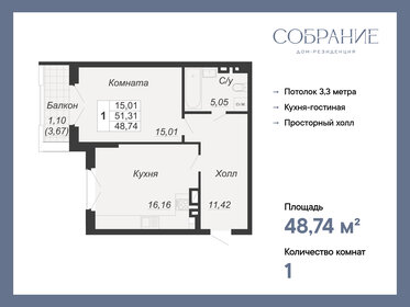 52,3 м², 1-комнатная квартира 20 936 000 ₽ - изображение 30
