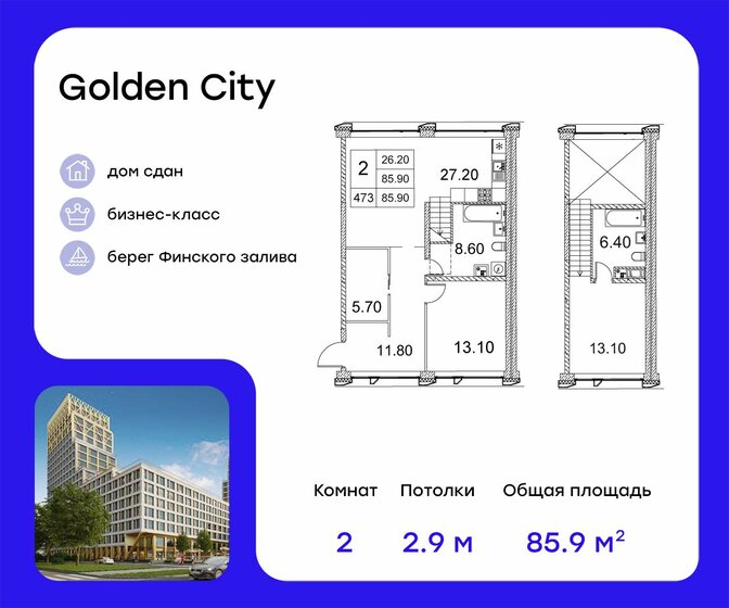 85,9 м², 2-комнатная квартира 28 705 882 ₽ - изображение 1