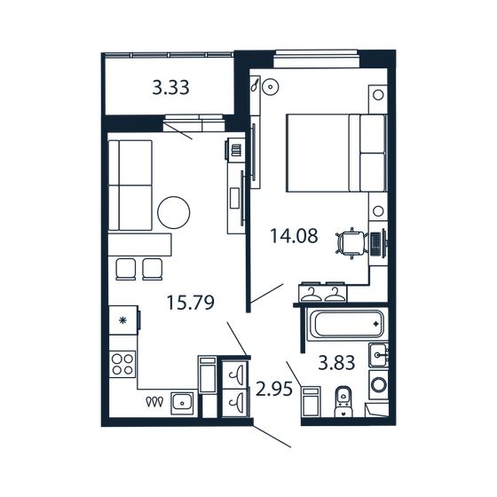 38,3 м², 1-комнатная квартира 7 263 888 ₽ - изображение 1
