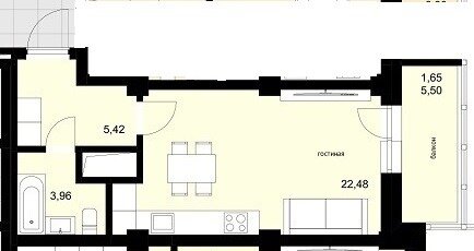 Квартира 33,5 м², студия - изображение 1