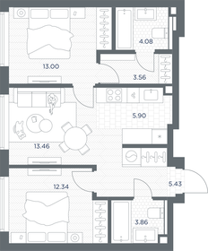 Квартира 61,7 м², 2-комнатная - изображение 1