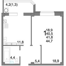 Квартира 44,7 м², 1-комнатная - изображение 3