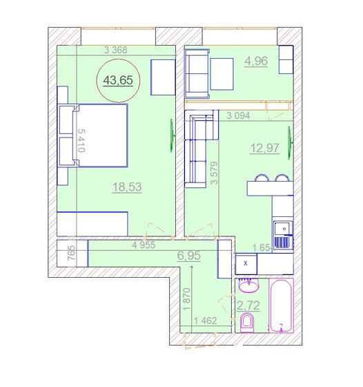 43,7 м², 2-комнатная квартира 4 146 750 ₽ - изображение 1