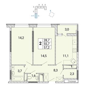 Квартира 57 м², 2-комнатная - изображение 1