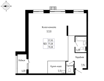 Квартира 77,3 м², 1-комнатная - изображение 4