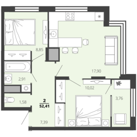 Квартира 52,4 м², 2-комнатная - изображение 1