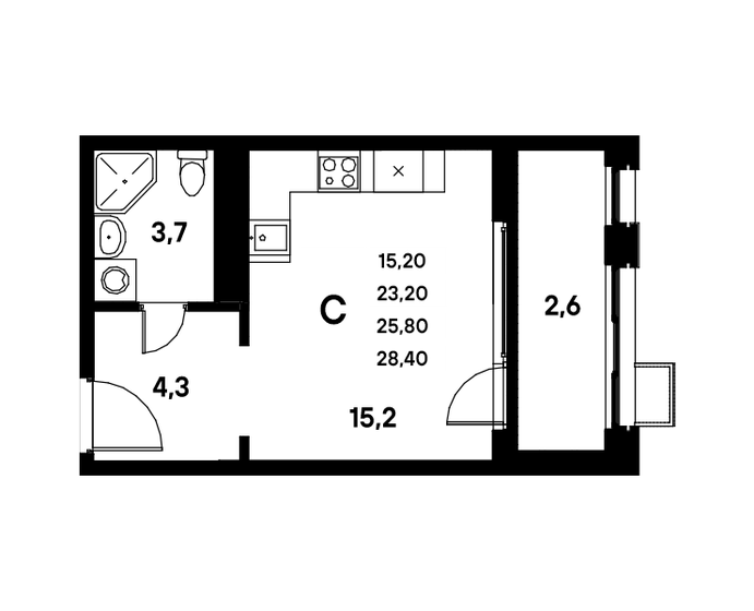 26,3 м², квартира-студия 3 966 843 ₽ - изображение 11