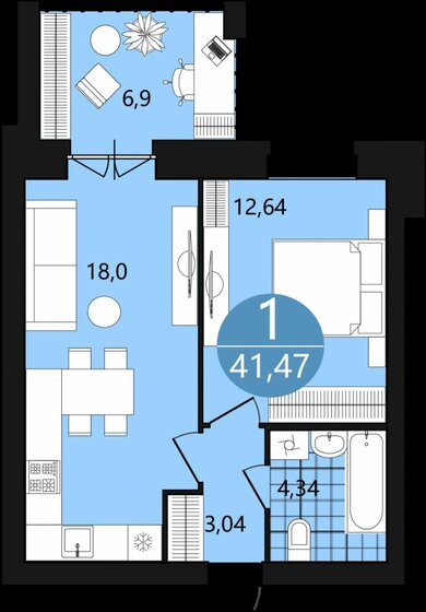 41,5 м², 1-комнатная квартира 4 670 000 ₽ - изображение 1