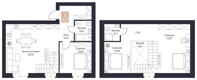 Квартира 94,6 м², 3-комнатная - изображение 1