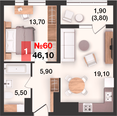 46,1 м², 1-комнатная квартира 5 439 800 ₽ - изображение 1