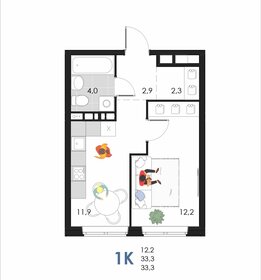 Квартира 33,3 м², 1-комнатная - изображение 1