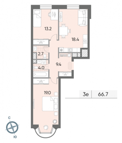 Квартира 66,7 м², 2-комнатная - изображение 1