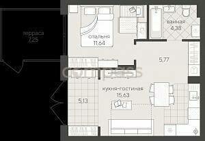 Квартира 42,6 м², 1-комнатная - изображение 1