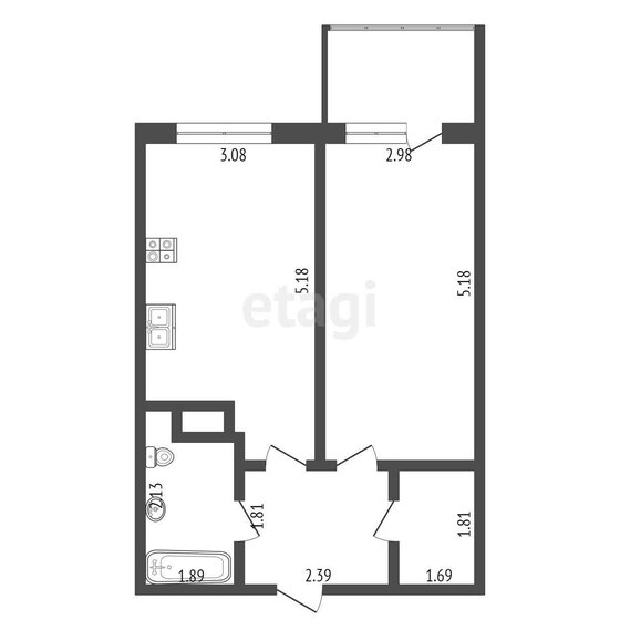 41,4 м², 1-комнатная квартира 5 600 000 ₽ - изображение 1