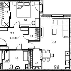 Квартира 81,6 м², 1-комнатная - изображение 3