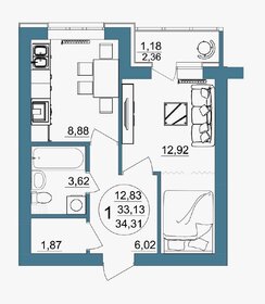 Квартира 32 м², 1-комнатная - изображение 5