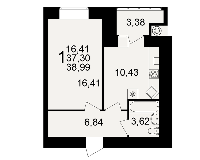 39 м², 1-комнатная квартира 3 665 060 ₽ - изображение 1