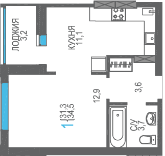 34,5 м², 1-комнатная квартира 5 313 000 ₽ - изображение 1