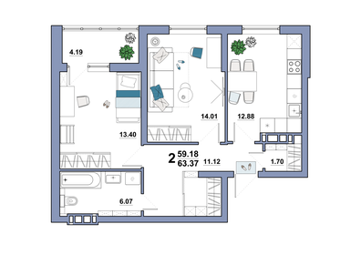 69,3 м², 2-комнатная квартира 5 483 120 ₽ - изображение 27