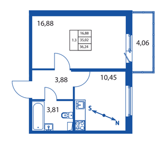 36,4 м², 1-комнатная квартира 5 966 888 ₽ - изображение 38