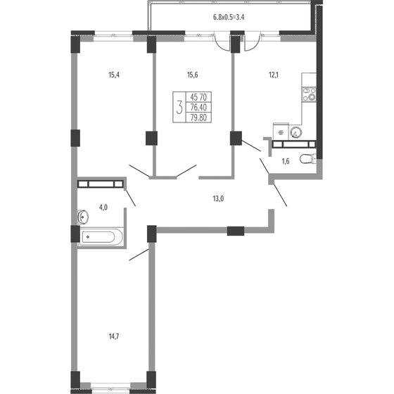 79,8 м², 3-комнатная квартира 16 192 218 ₽ - изображение 1