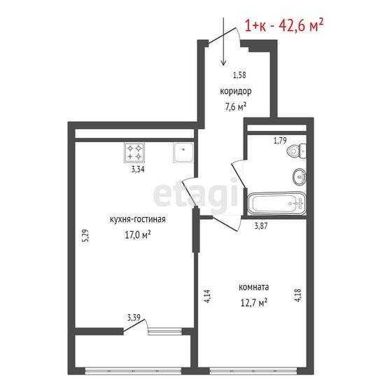 42,6 м², 1-комнатная квартира 5 500 000 ₽ - изображение 1