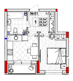 Квартира 30,5 м², 1-комнатная - изображение 1