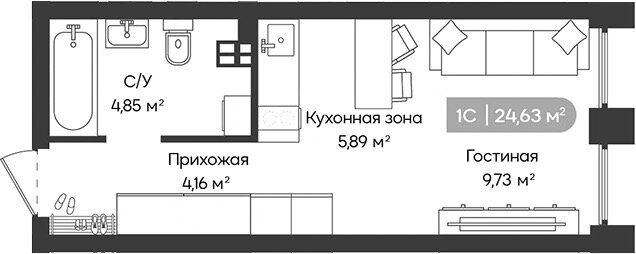 Квартира 24,6 м², студия - изображение 2