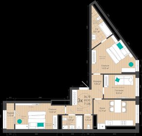 Квартира 71,1 м², 3-комнатная - изображение 1