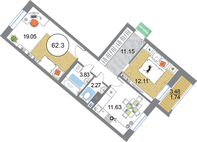 53,9 м², 2-комнатная квартира 25 000 000 ₽ - изображение 117
