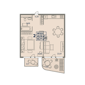 Квартира 55,7 м², 2-комнатные - изображение 1