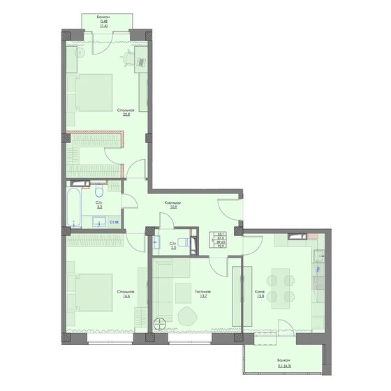 92,9 м², 3-комнатная квартира 12 390 000 ₽ - изображение 1
