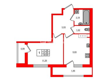 Квартира 31,9 м², 1-комнатная - изображение 1