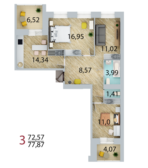 72,6 м², 3-комнатная квартира 10 123 080 ₽ - изображение 1