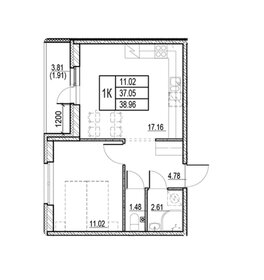 Квартира 39 м², 1-комнатная - изображение 1