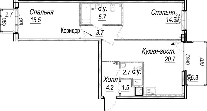 71,6 м², 2-комнатная квартира 30 490 000 ₽ - изображение 1