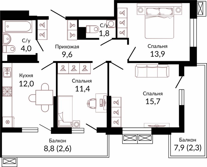 73,3 м², 3-комнатная квартира 9 470 360 ₽ - изображение 1
