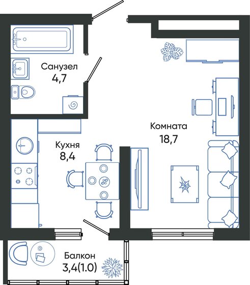 32,8 м², квартира-студия 6 815 840 ₽ - изображение 1
