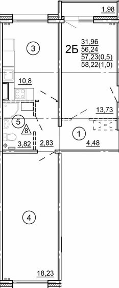 58 м², 2-комнатная квартира 5 688 137 ₽ - изображение 1