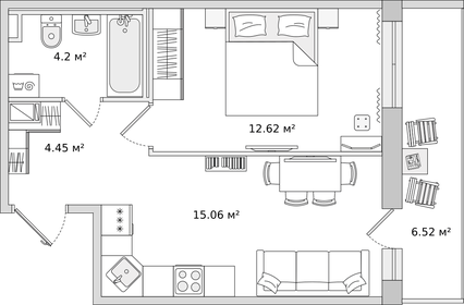 Квартира 43,1 м², 1-комнатная - изображение 1