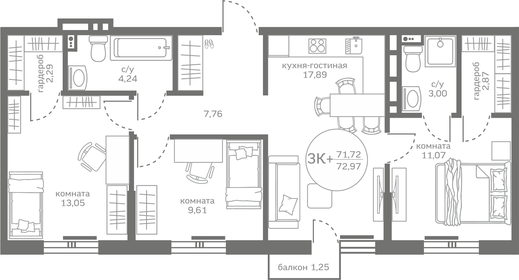 71,7 м², 3-комнатная квартира 8 290 000 ₽ - изображение 23