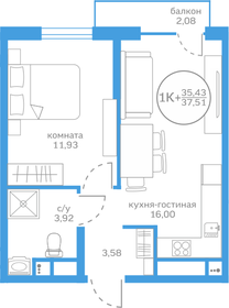 40,3 м², 1-комнатная квартира 6 660 000 ₽ - изображение 51