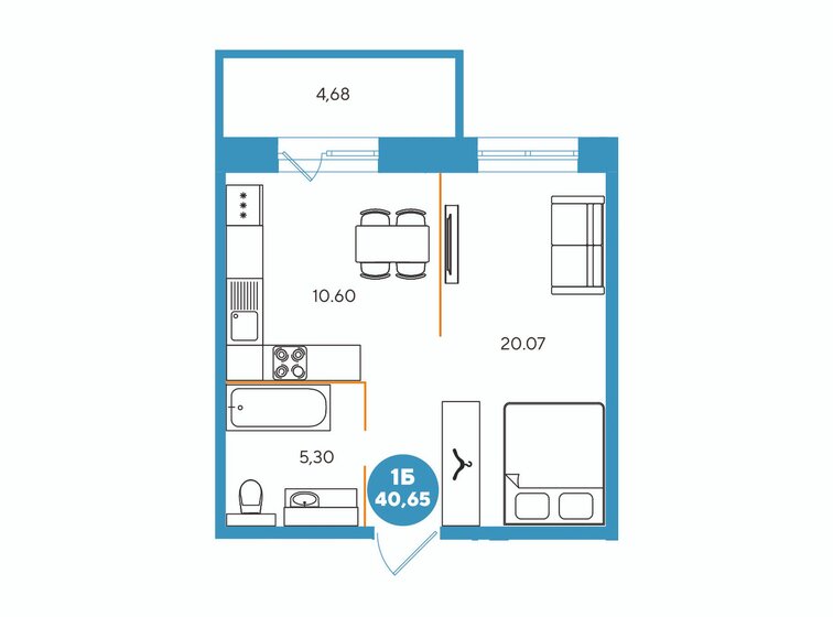 40,1 м², 1-комнатная квартира 3 700 000 ₽ - изображение 46