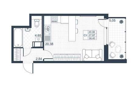 Квартира 30,4 м², студия - изображение 1