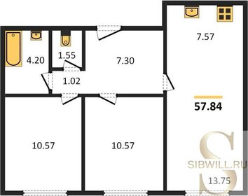 Квартира 57,8 м², 3-комнатная - изображение 1