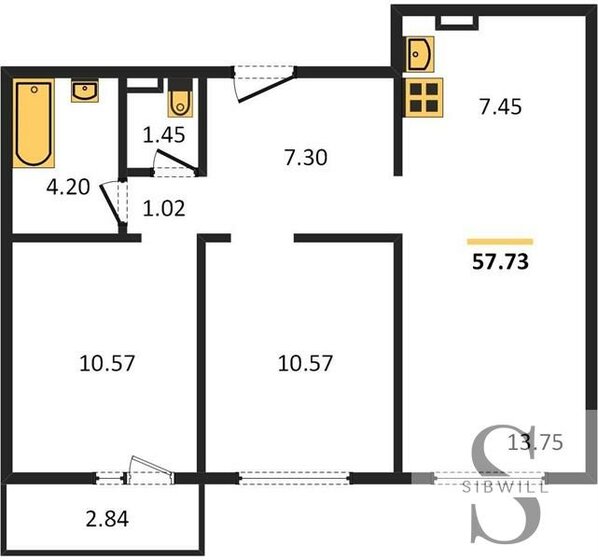 57,7 м², 3-комнатная квартира 6 255 715 ₽ - изображение 1