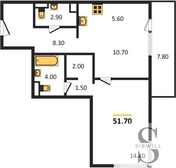 51,7 м², 1-комнатная квартира 6 540 050 ₽ - изображение 1