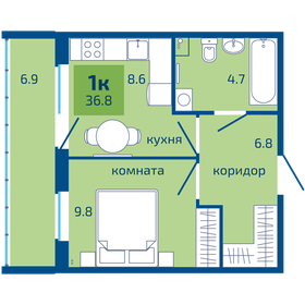 Квартира 36,8 м², 1-комнатная - изображение 1